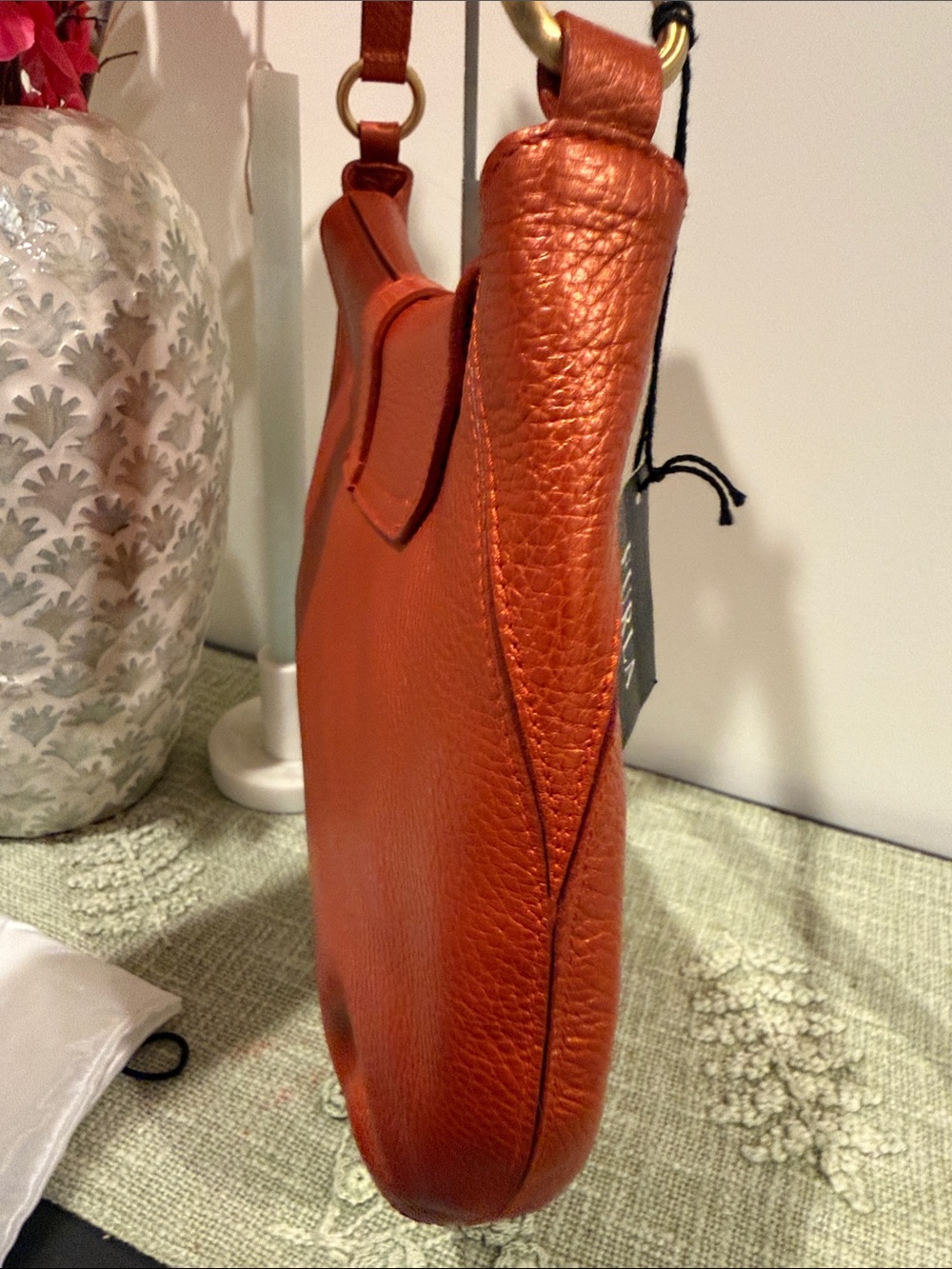 Furla Pebbled Leather Shoulder hobo Bag in Burnt Orange / bronze - Picture 3 of 13